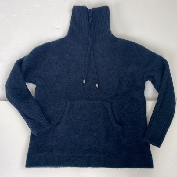 Rachel Zoe 2ply 100% Cashmere Drawstring Soft Turtleneck Sweater Dark Blue Small - Picture 3 of 12